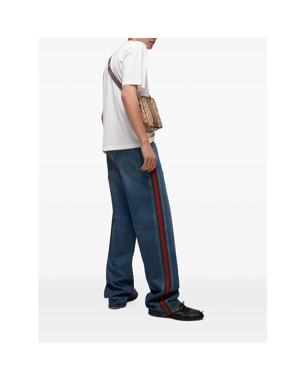 Gucci Blue Cotton Denim Pants With Web Insert for men