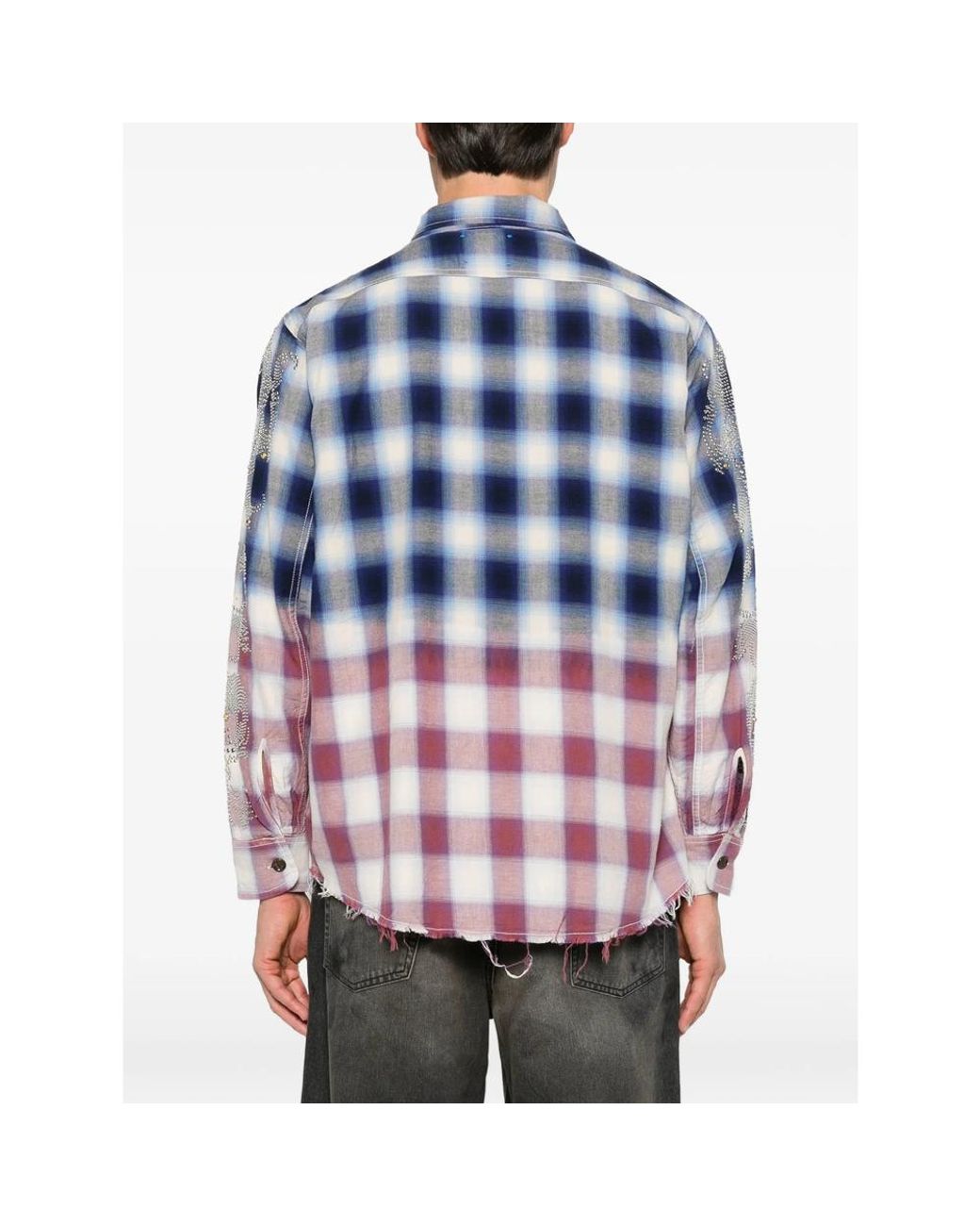 ERCOLE STUDIO Blue Stud-Embellished Checked Shirt for men