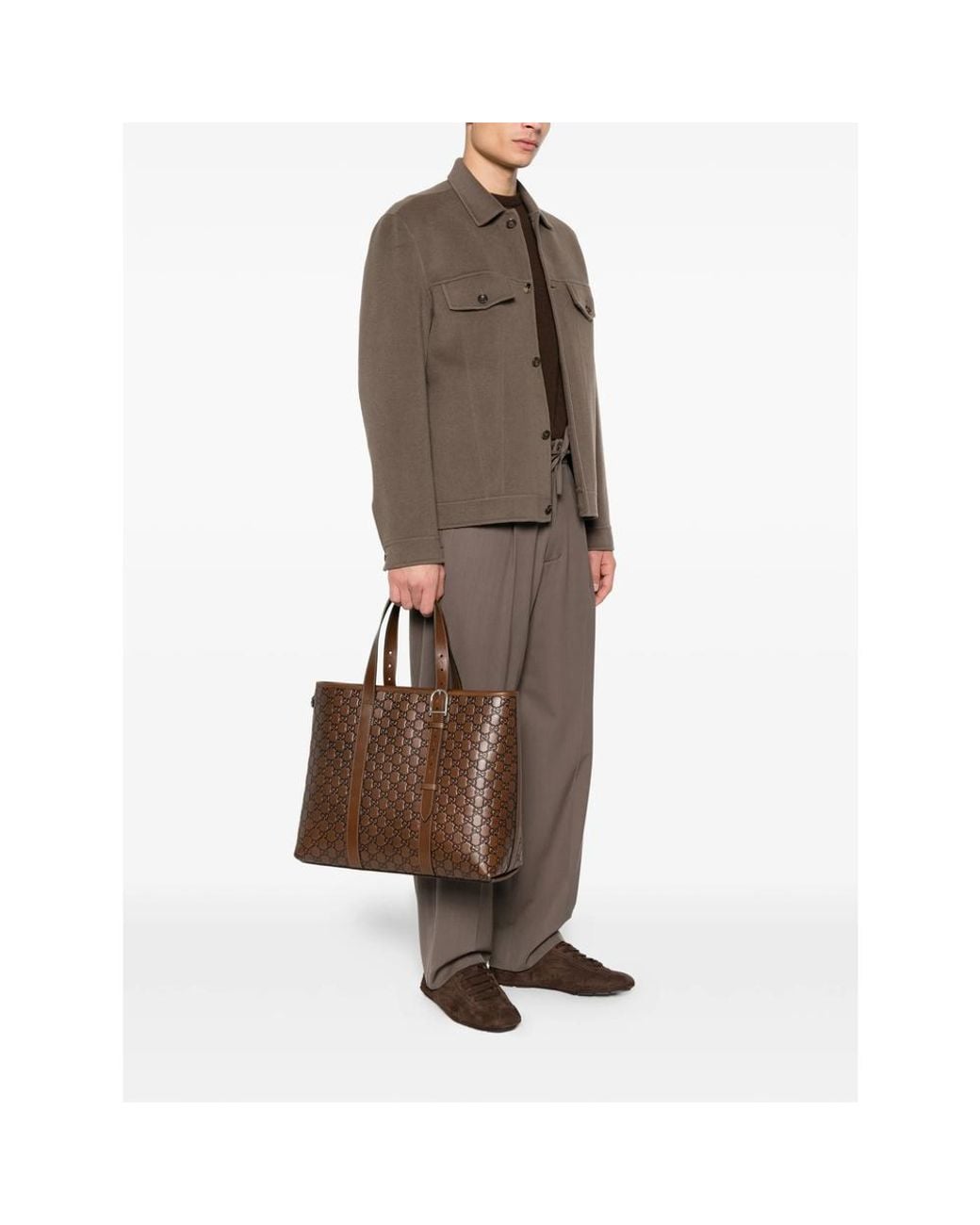 Gucci Brown Gg Emblem Large Tote Bag for men