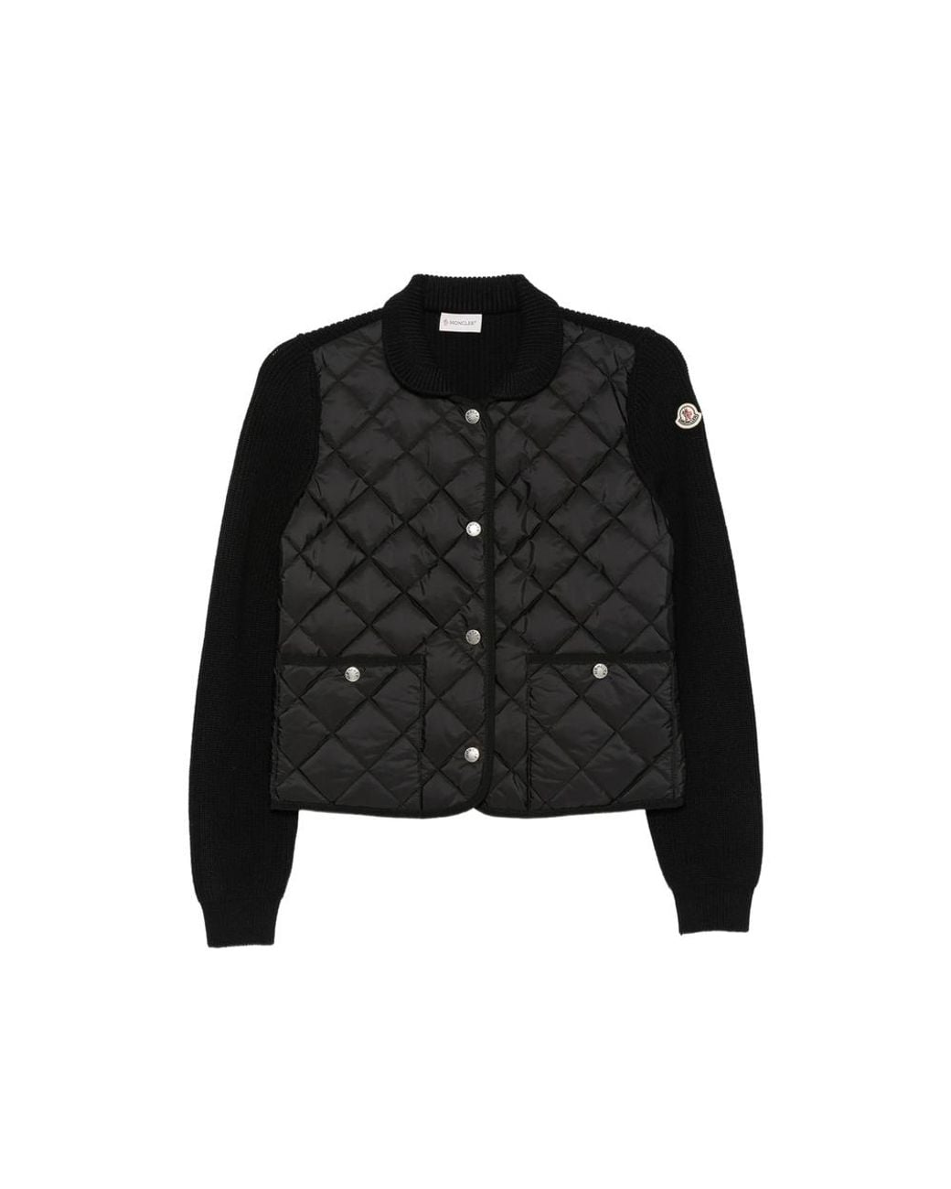 Moncler Black Quilted Panel-Ribbed Jacket