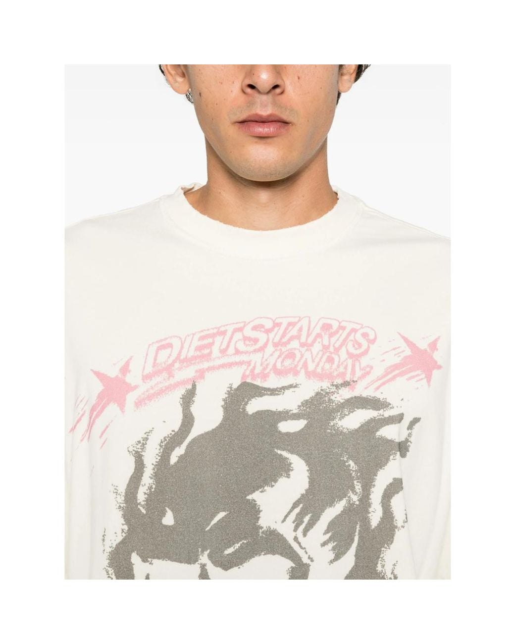 DIET STARTS MONDAY White Graphic-Print T-Shirt for men