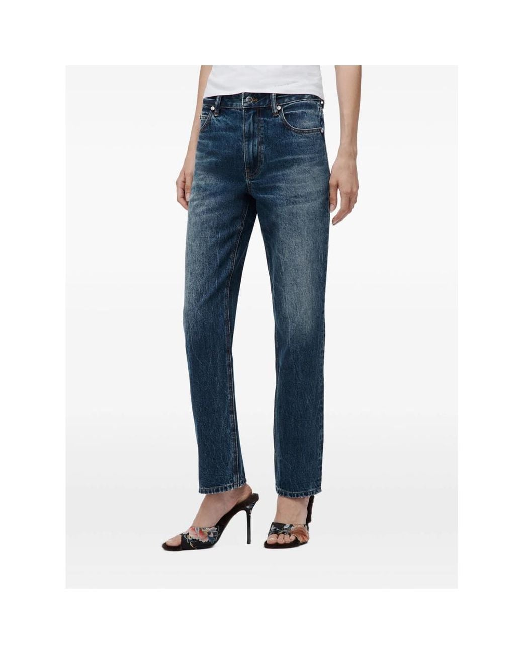Alexander Wang Blue High-Rise Taper Jean W/ Crystal Stud