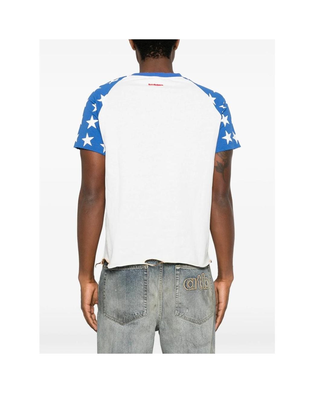 DAGGER Blue Star-Print Distressed T-Shirt for men