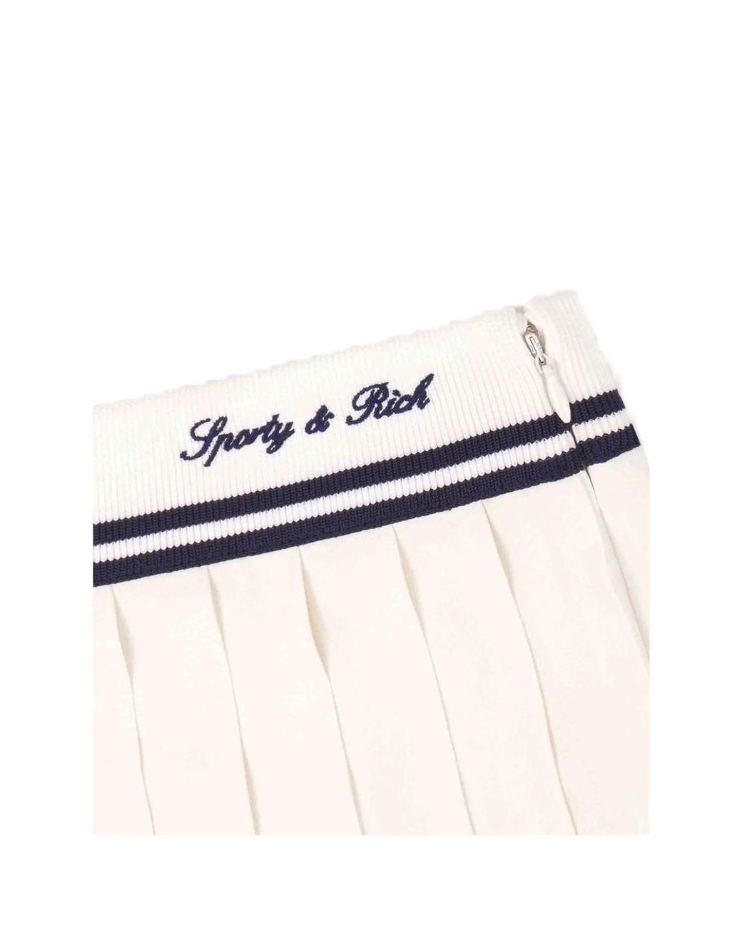 Sporty & Rich Natural Serif Pleated Logo-Embroidered Mini Skirt