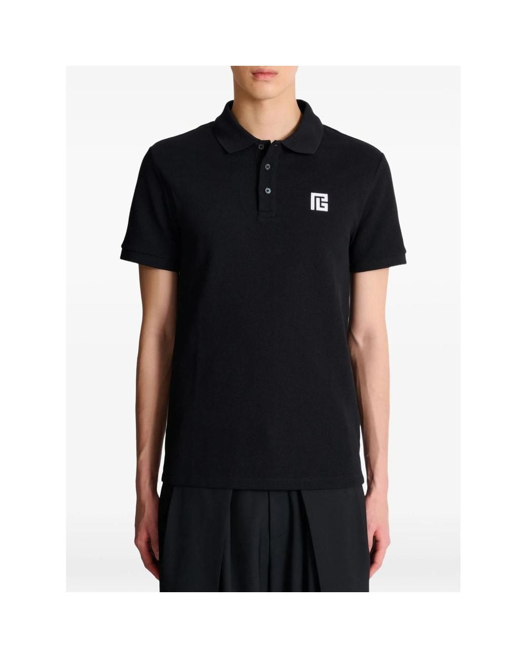 Balmain Black Cotton Polo Shirt for men