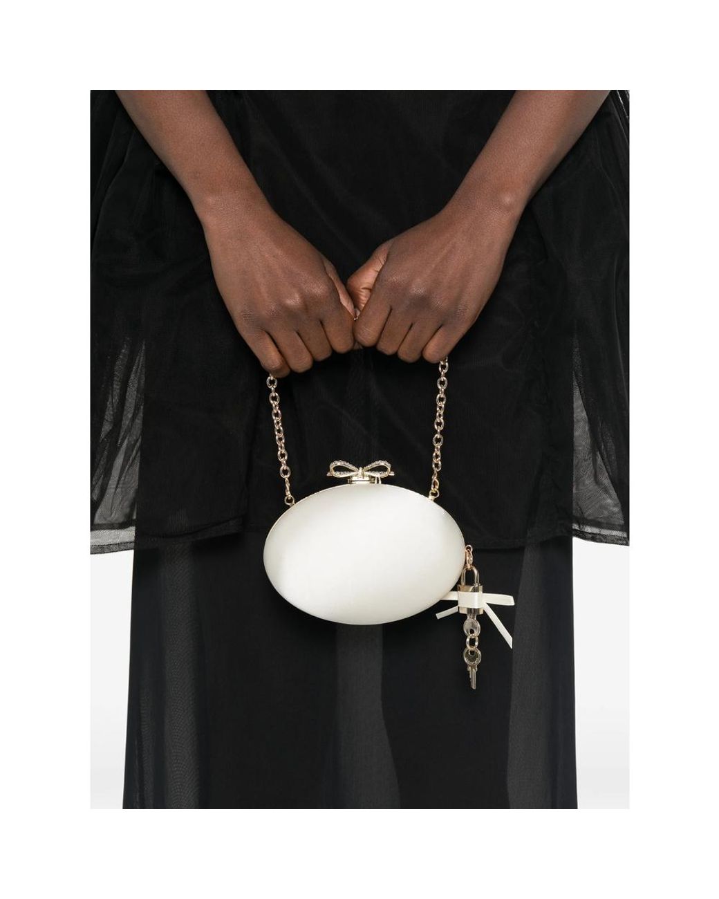 Self-Portrait White Bow-Detail Oval Clutch Bag