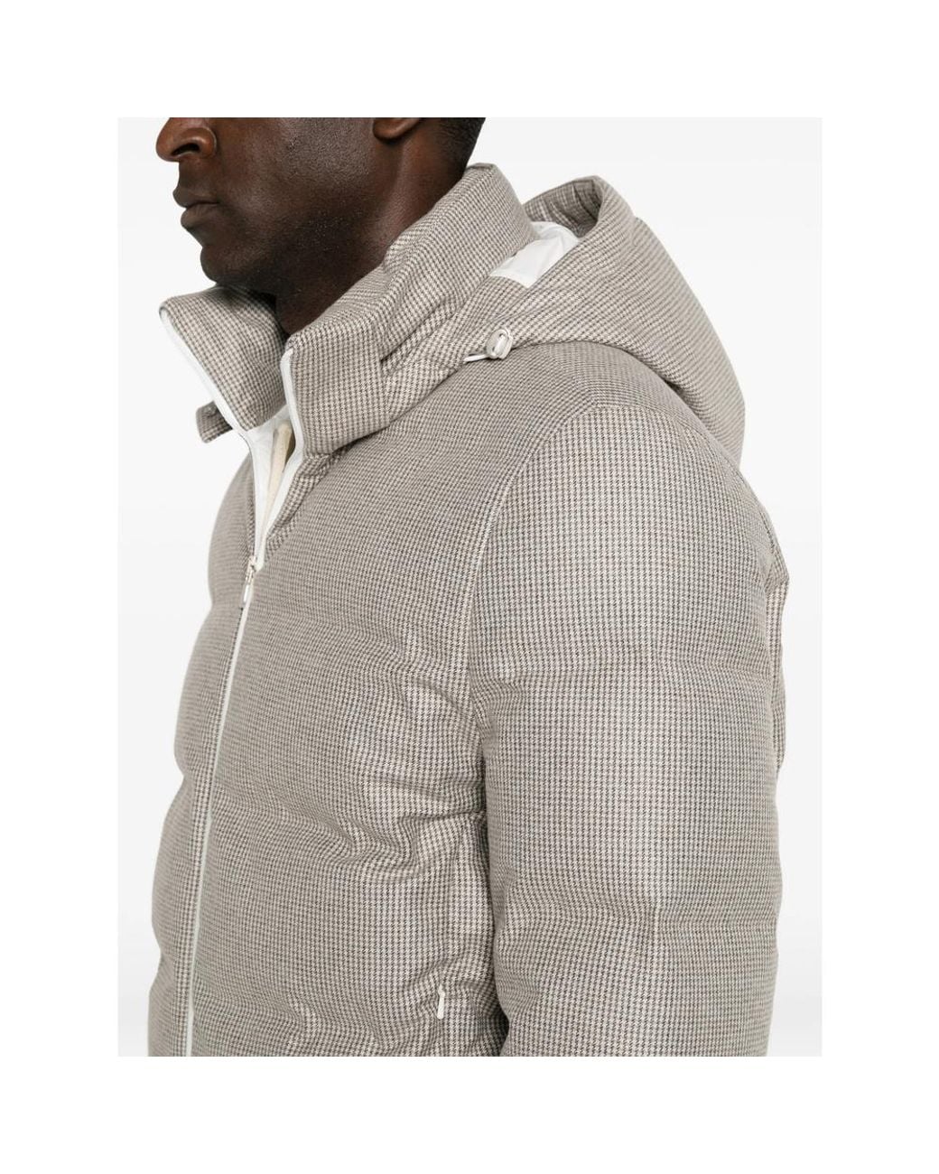 Brunello Cucinelli Gray Houndstooth-Pattern Quilted Jacket for men