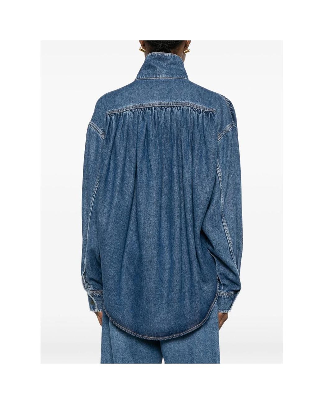 IRO Blue Julie Button High-Neck Denim Jacket