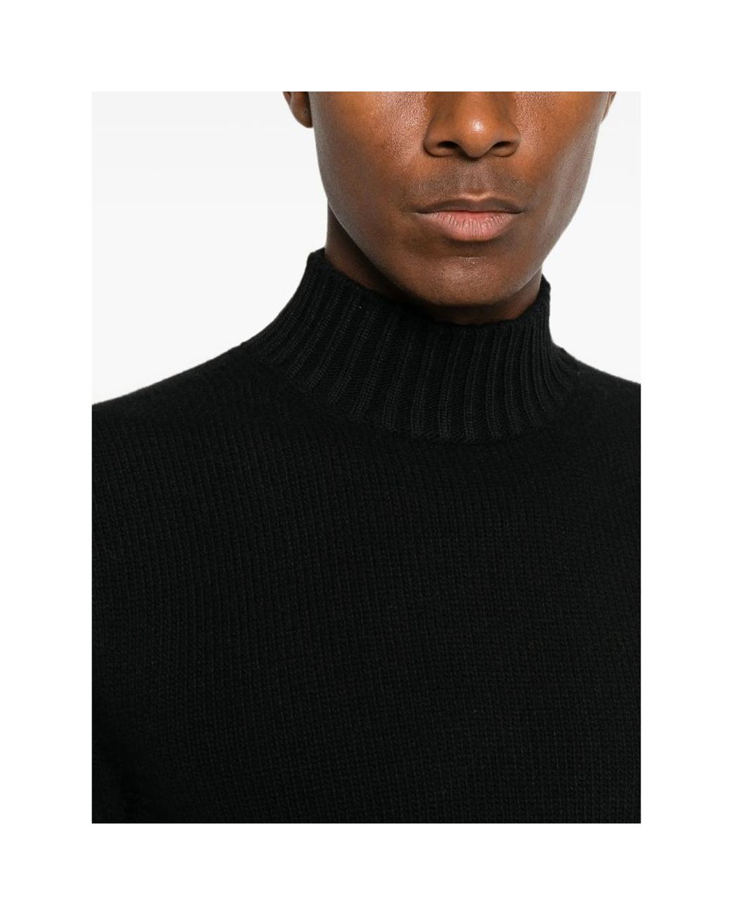 Fedeli Black Ribbed-Knit High-Neck Knit for men