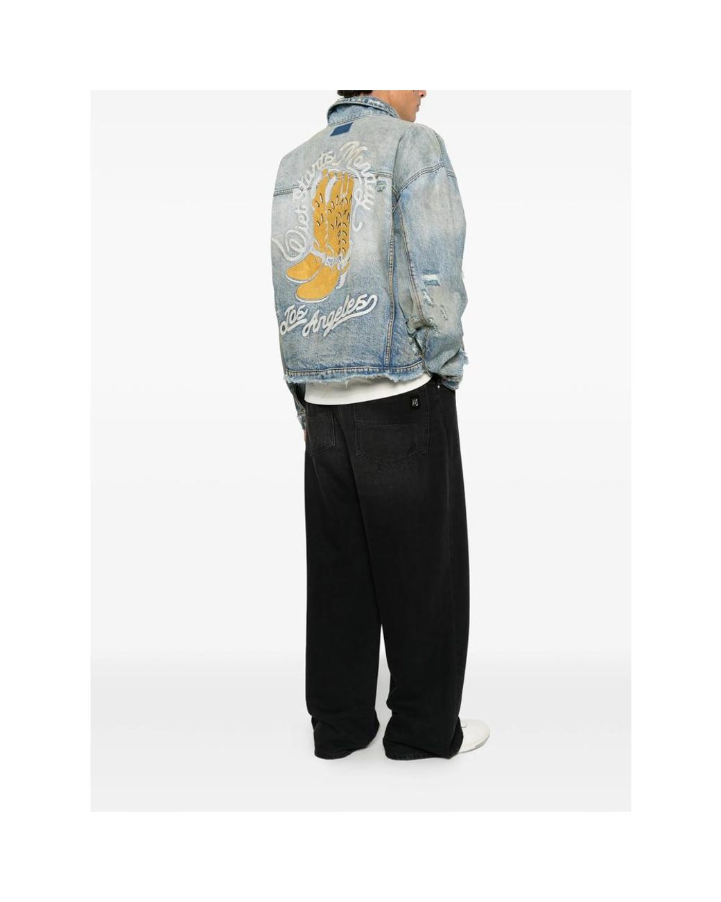 DIET STARTS MONDAY Blue Distressed Patchwork Denim Jacket for men