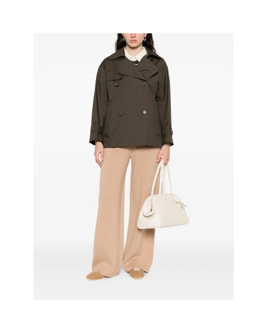 Max Mara Brown Logo-Patch Double-Breasted Coat
