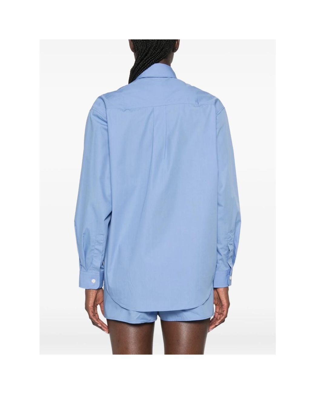 Sporty & Rich Blue Logo-Embroidered Chest-Pocket Shirt