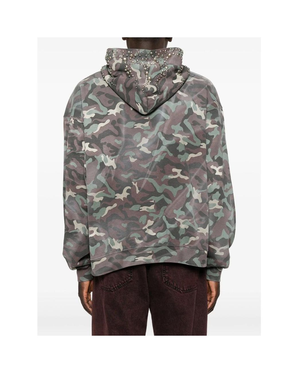 THUG CLUB Gray Skull-Print Camouflage Hoodie for men