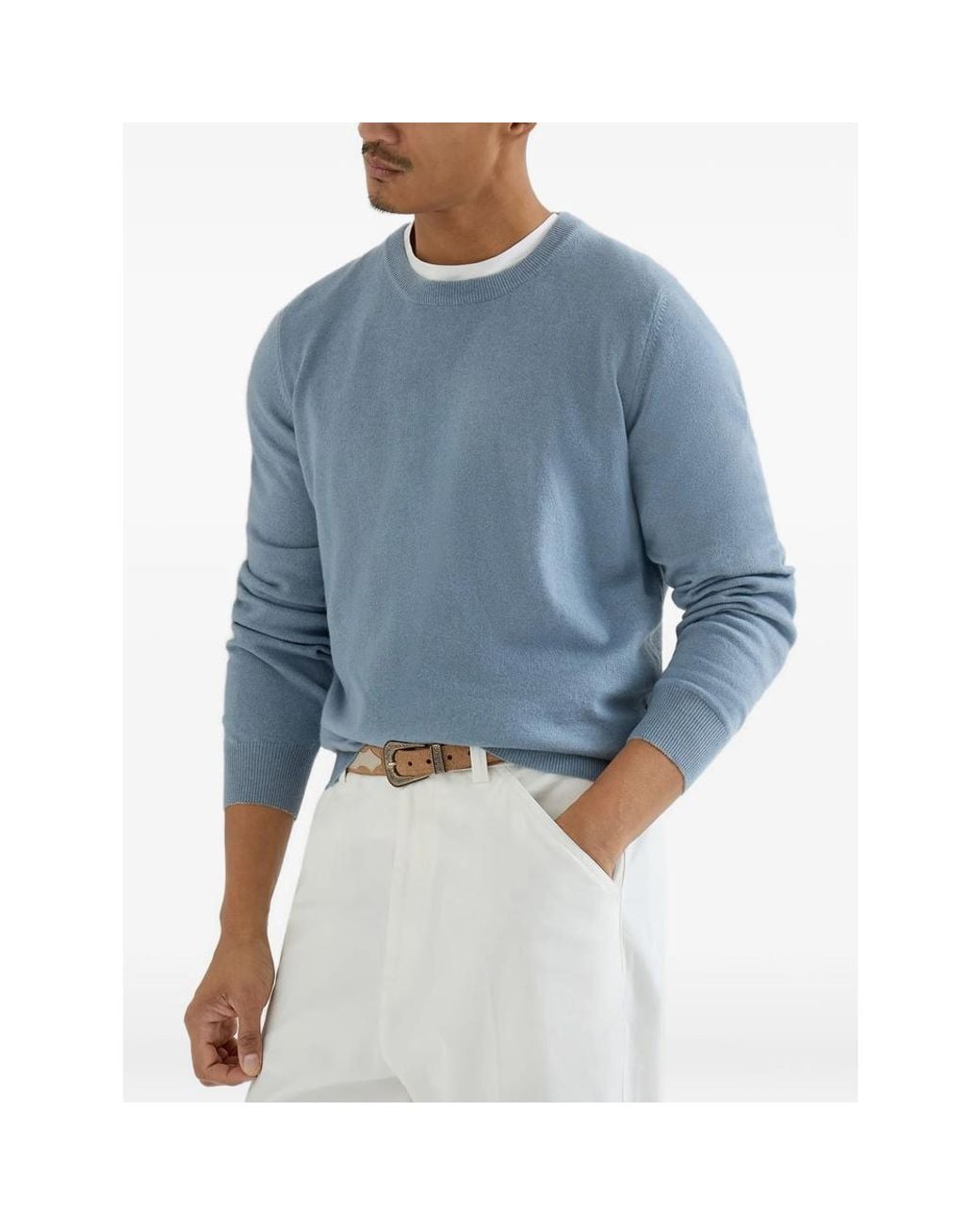 Brunello Cucinelli Blue Cashmere Sweater for men