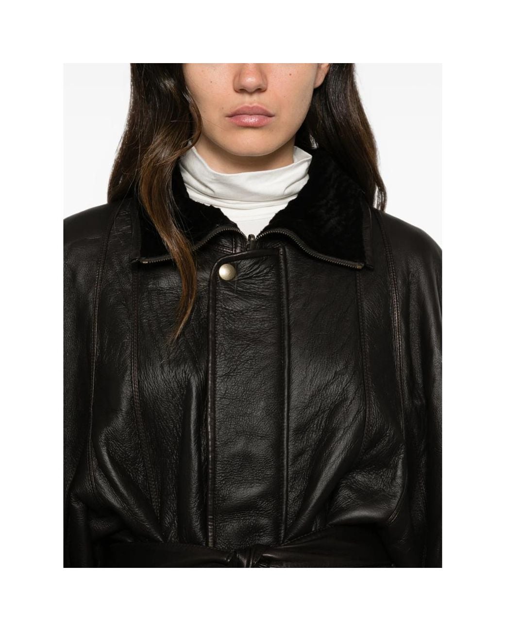 Petar Petrov Black Belted Shearling-Collar Jacket