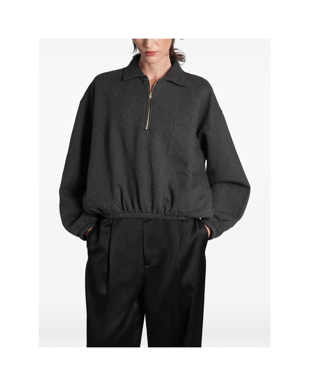 DARKPARK Black Alva Quarter-Zip Elasticated-Hem Cropped Sweatshirt