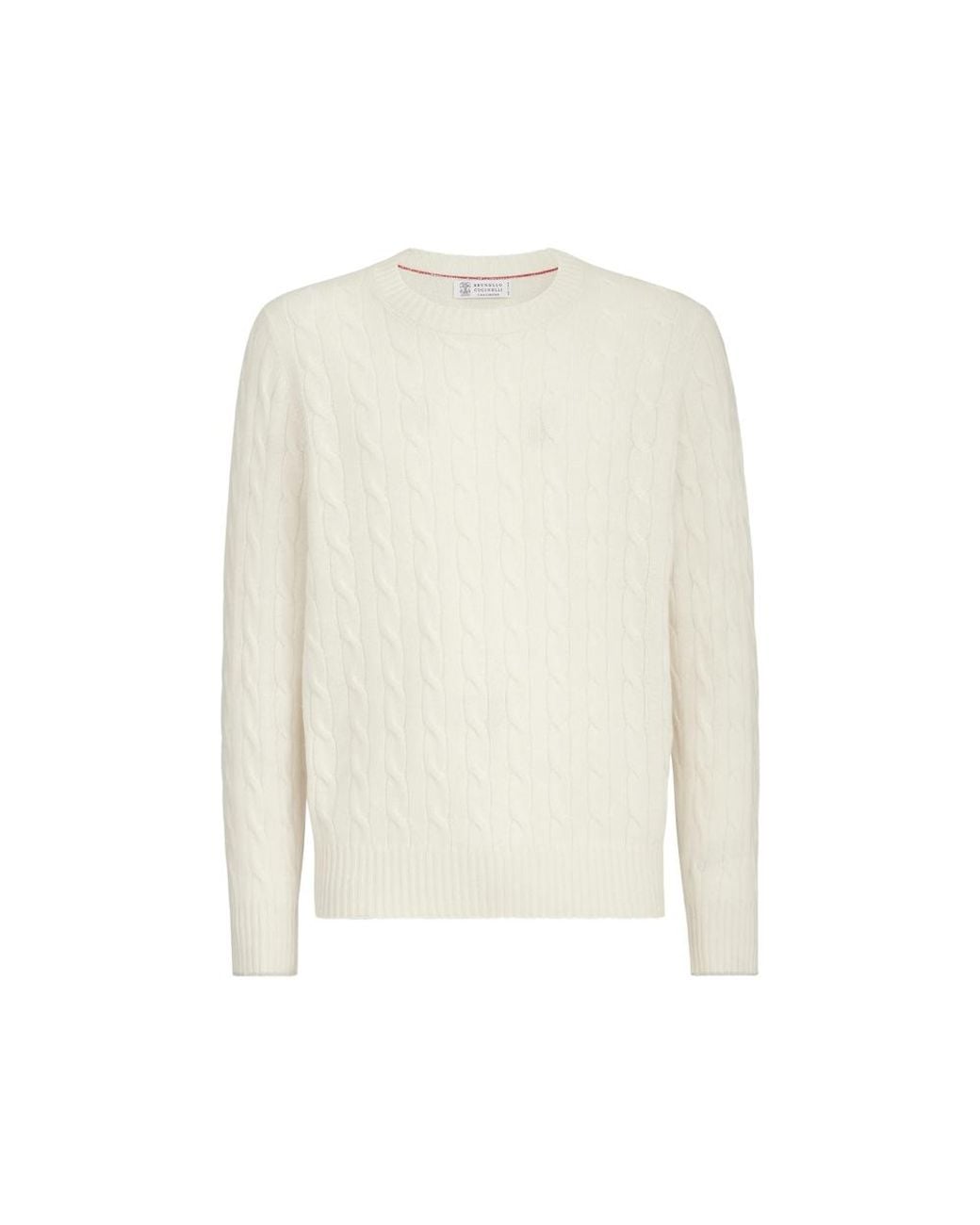 Brunello Cucinelli White Cable-Knit Cashmere Sweater for men