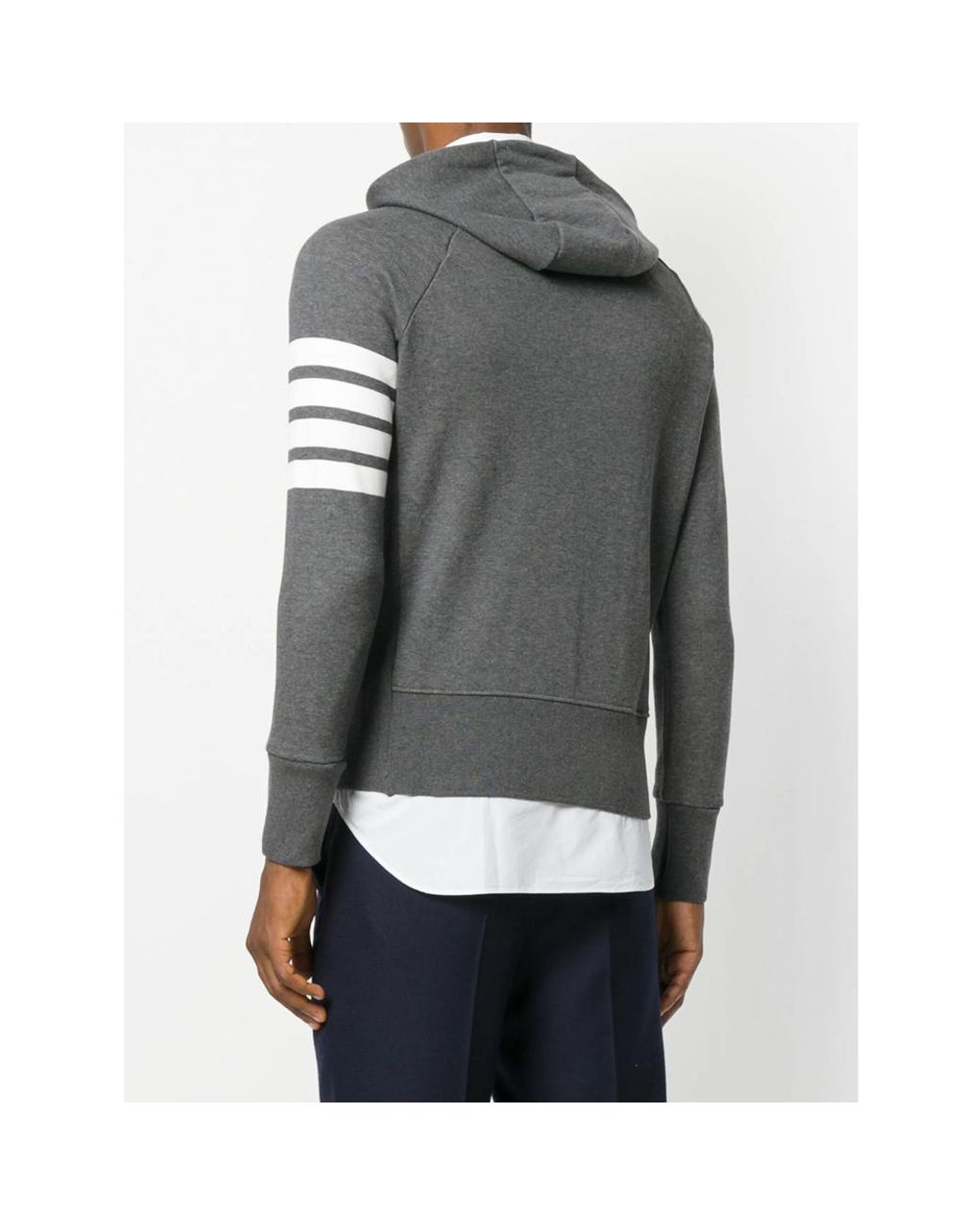Thom Browne Gray Zip-Up Hoodie With Contrasting Stripes for men
