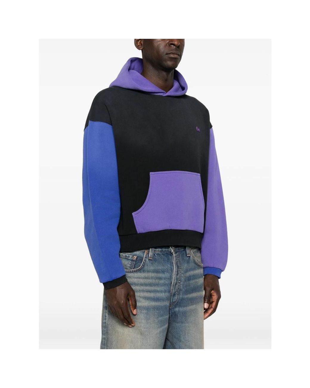 ERL Blue Colour-Block Logo-Patch Hoodie for men