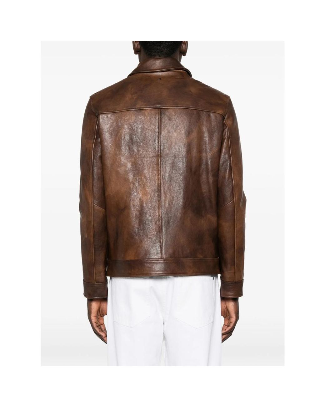Dondup Brown Distressed Leather Jacket for men