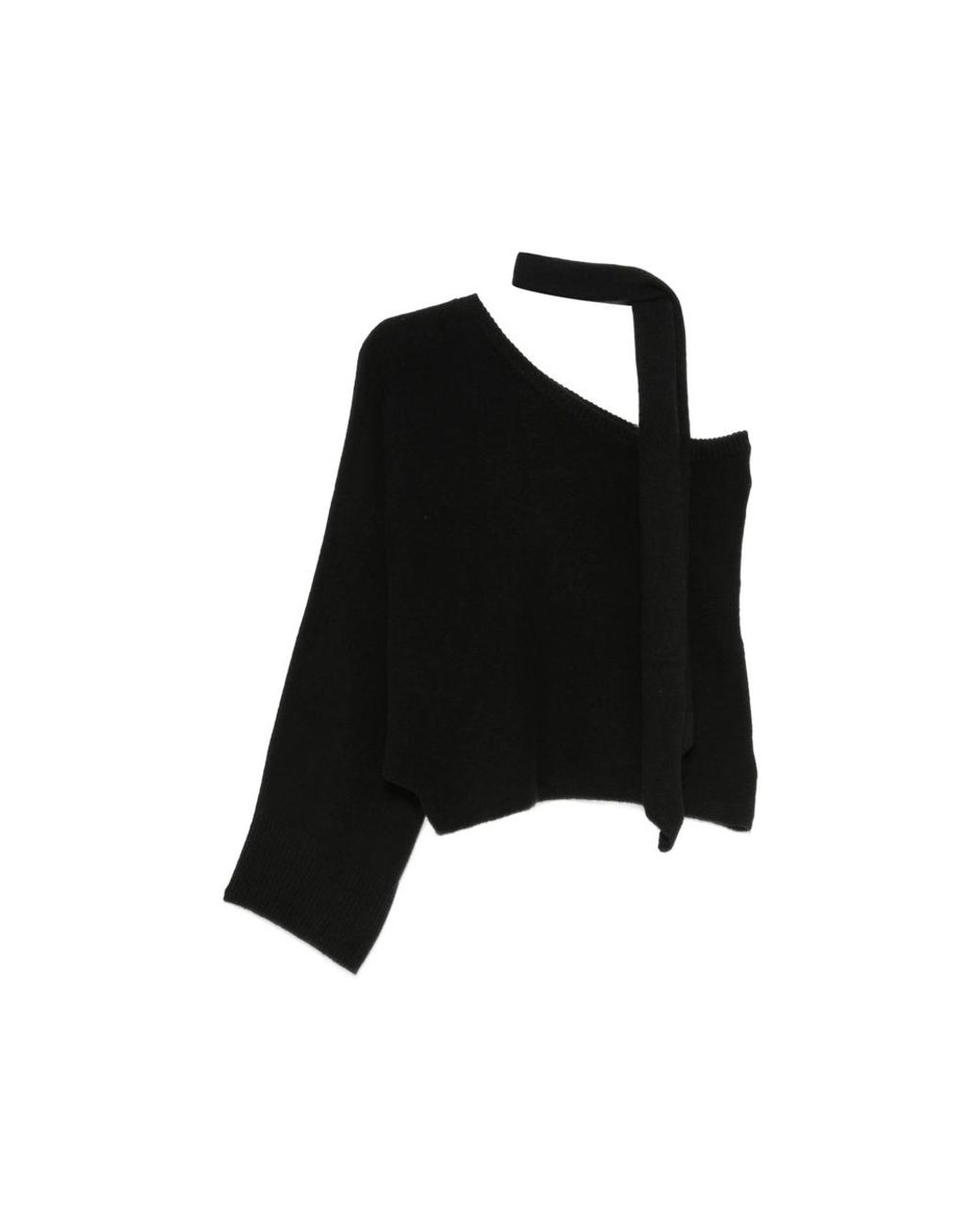 FEDERICA TOSI Black One-Shoulder Scarf-Detail Sweater And Scarf Set