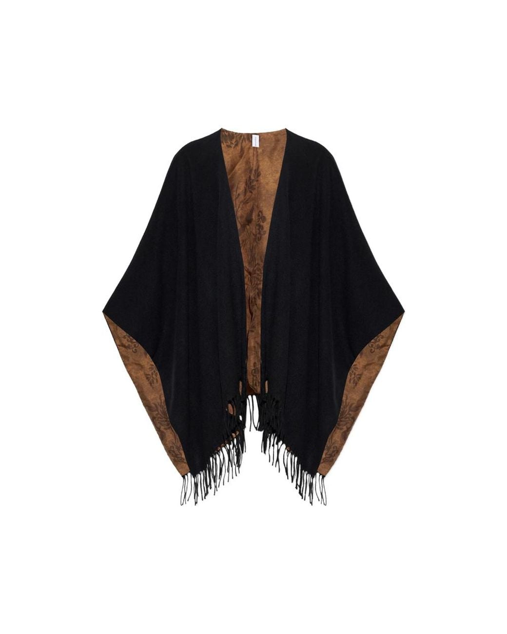 Ferragamo Black Fringed Double-Sided Poncho