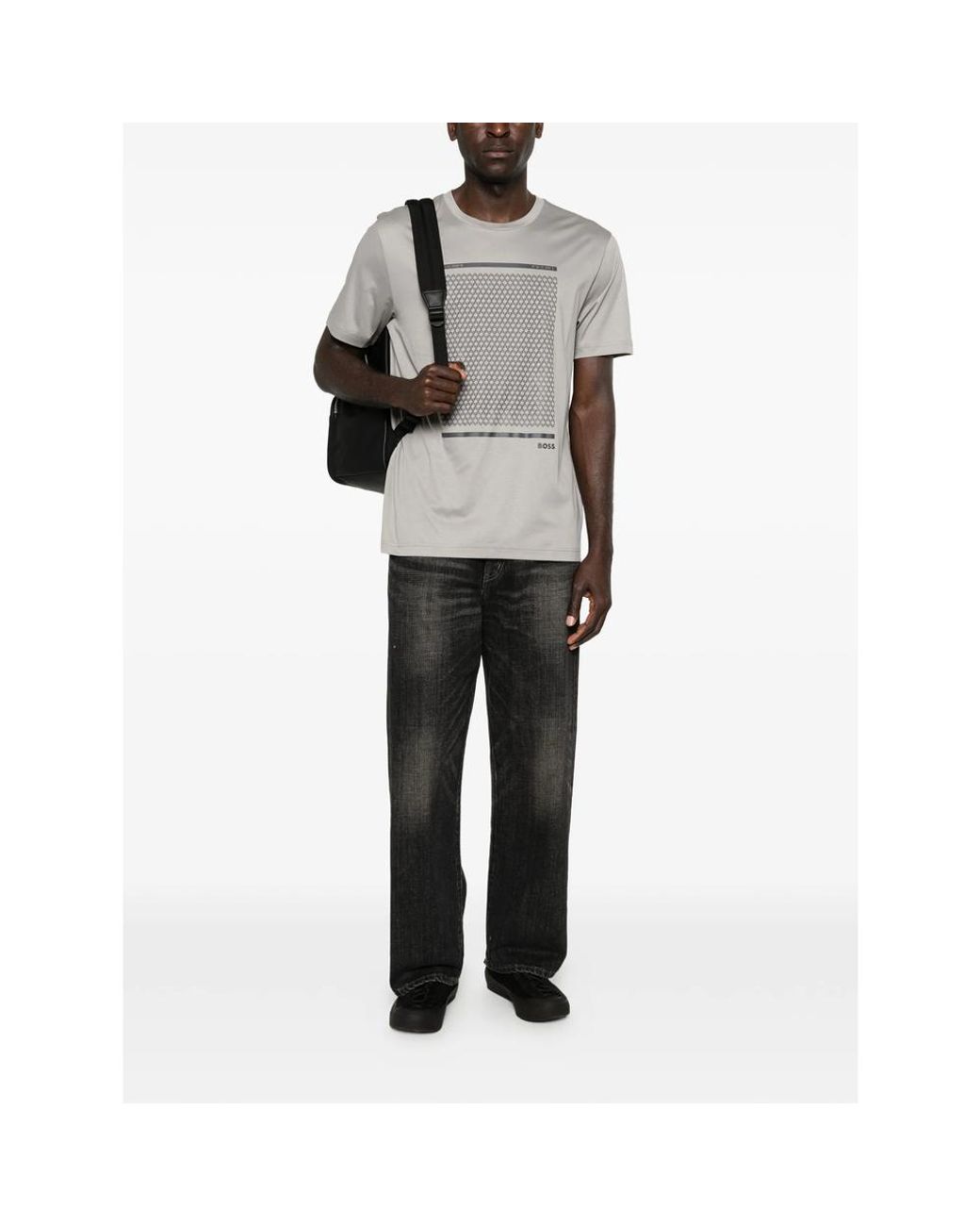 Boss Gray Geometric-Print T-Shirt for men