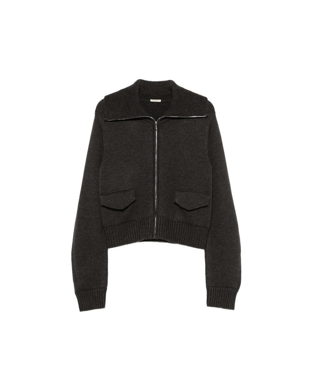 LAMRONS Black Flap-Pocket Zip-Up Cardigan