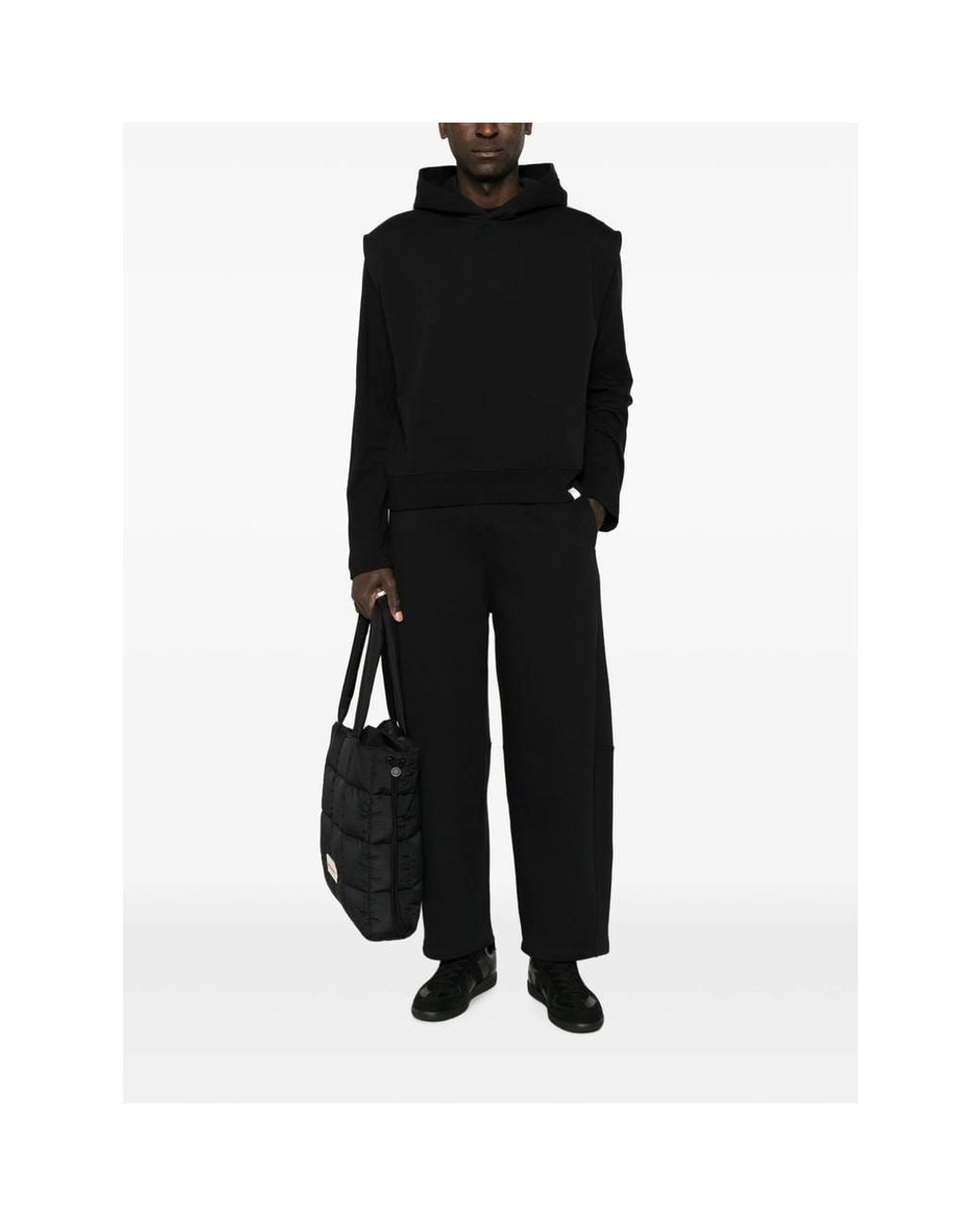 Woc Black Layered-Shoulder Hoodie for men