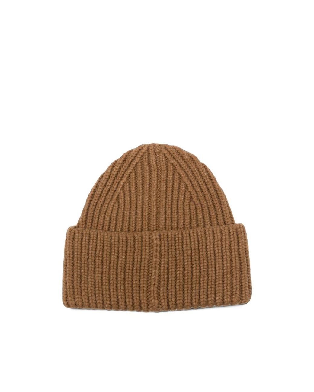 Ugg Brown Ribbed-Knit Embroidered-Trim Beanie Hat