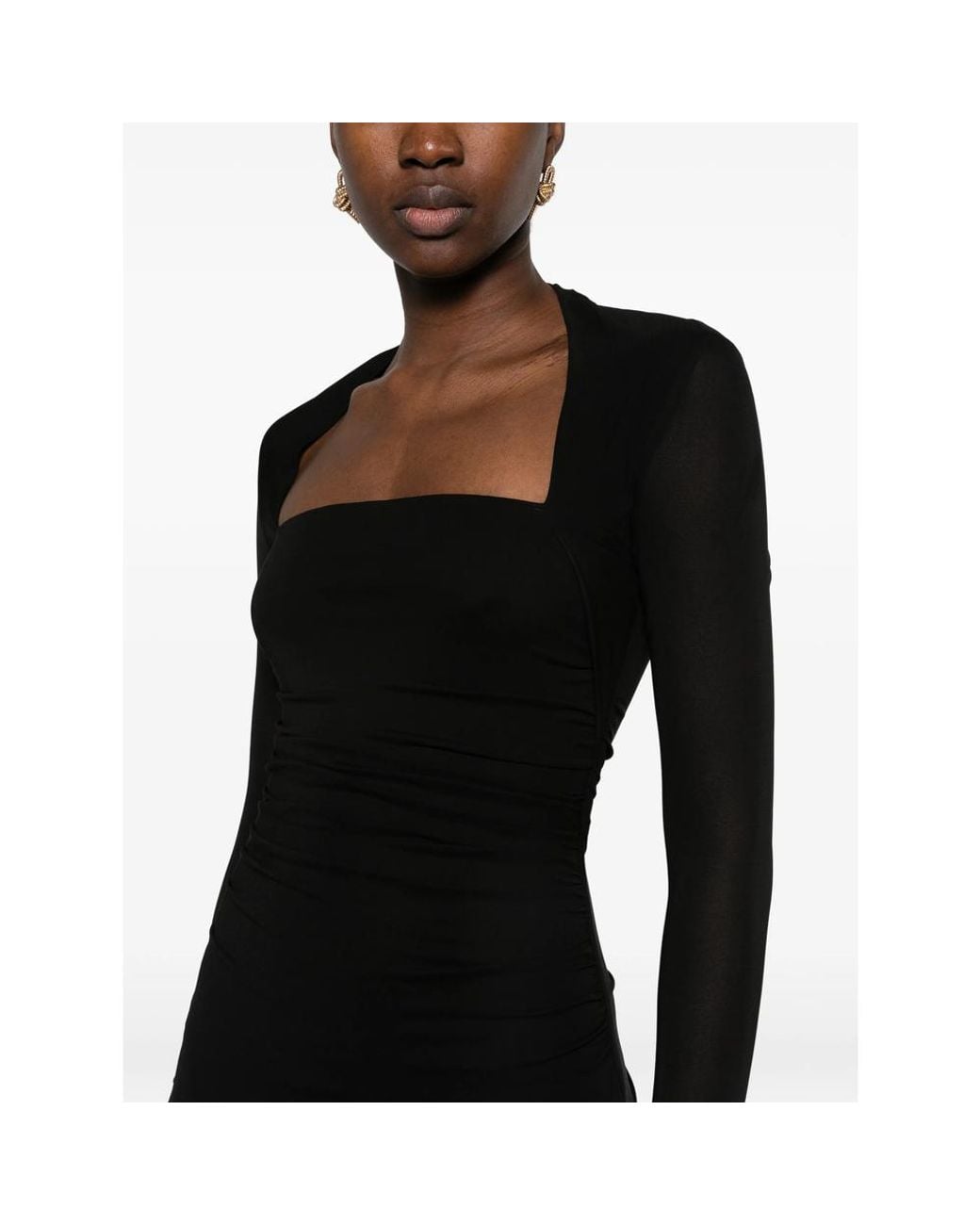 Diane von Furstenberg Black Ruched Long-Sleeve Maxi Dress