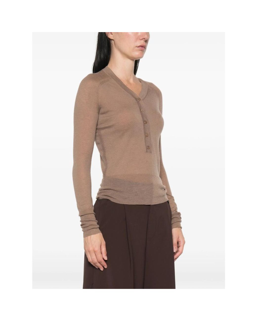 Joseph Brown Fine-Knit V-Neck Cardigan