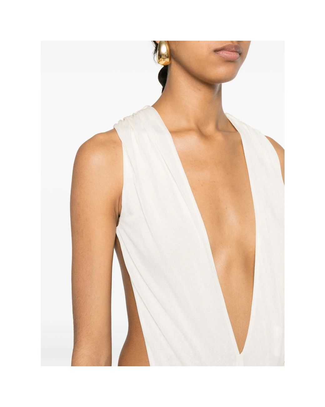 Saint Laurent White Plunging V-Neck Body