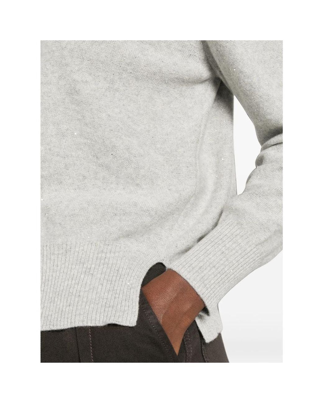 Panicale Cashmere Gray Sequin-Embellished Side-Slit Sweater