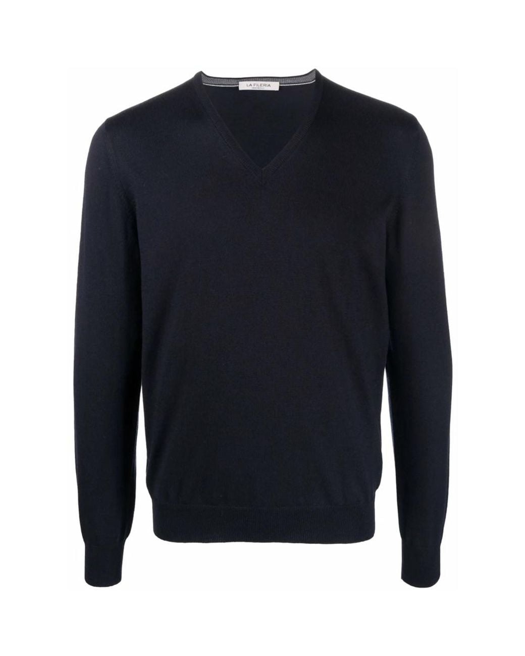 La Fileria Blue Wool V-Neck Jumper for men