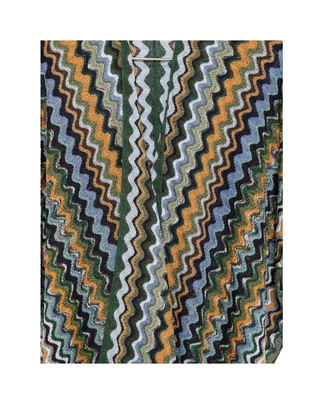 Missoni Green Zigzag-Knit Fringed Poncho
