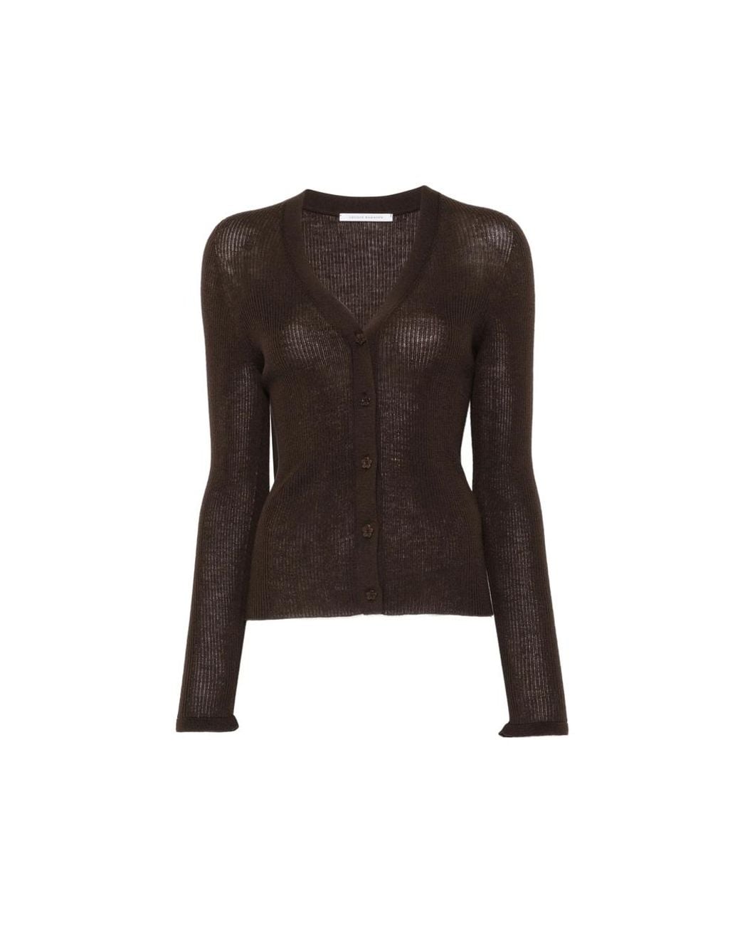 CECILIE BAHNSEN Brown Cbfolke Flower-Button Ribbed Cardigan