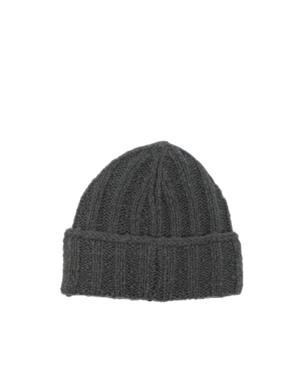 Roberto Collina Gray Ribbed-Knit Beanie Hat for men