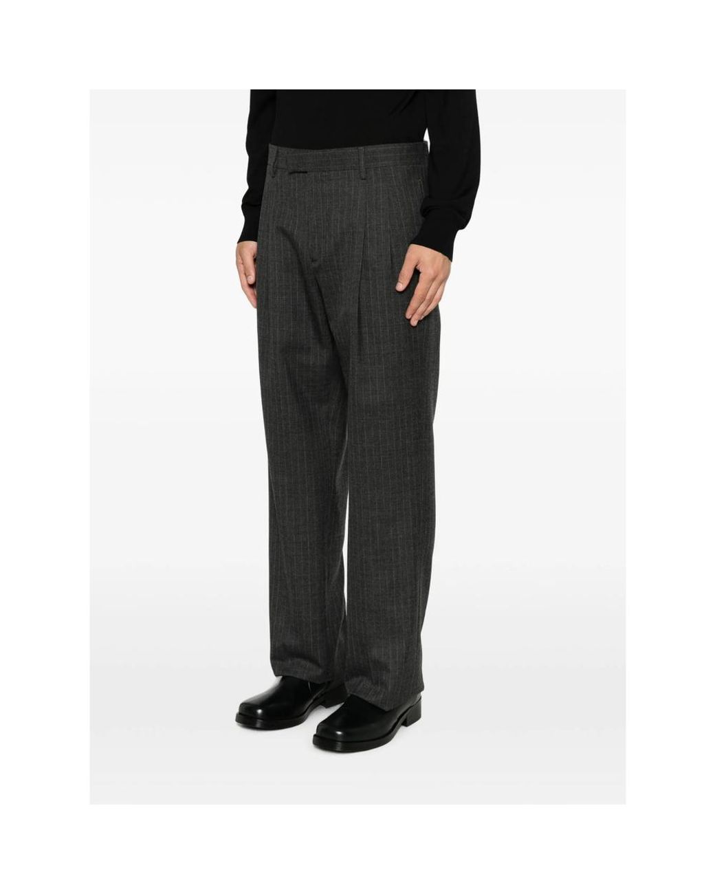 Lardini Black Pinstripe Pleated-Design Trousers for men