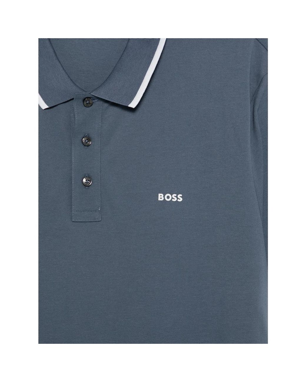 Boss Blue Cotton-Piqué Polo Shirt With Contrast Tipping for men