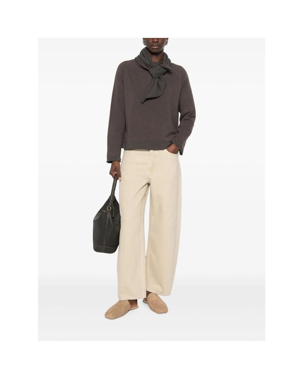 JC Sophie Black Poppy Scarf-Detail Raglan-Sleeve Sweater