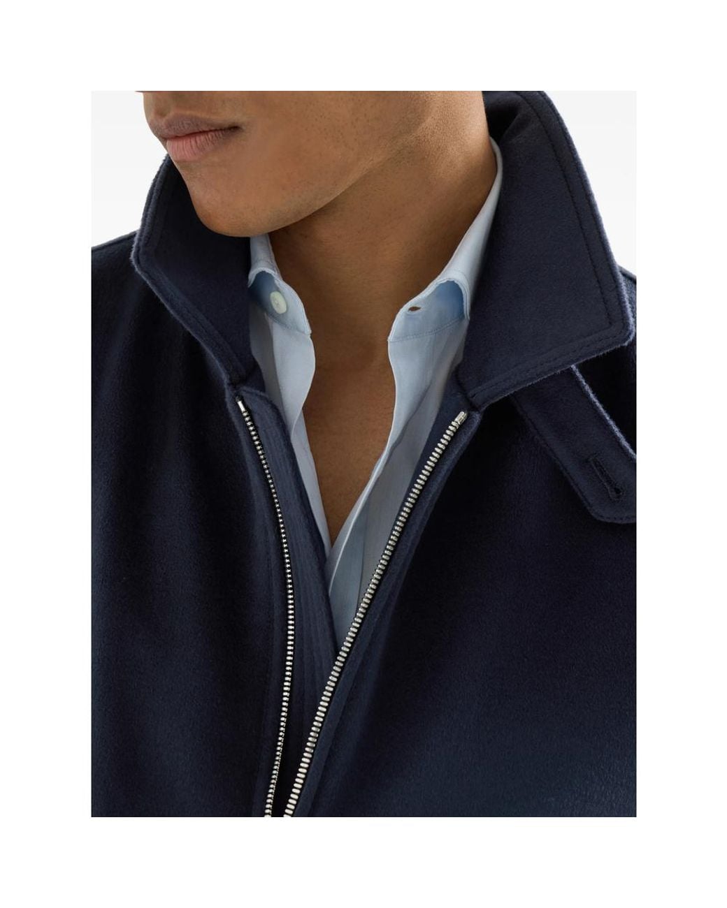 Brunello Cucinelli Blue Virgin Wool Beaver Cloth Bomber Jacket With Zipper for men