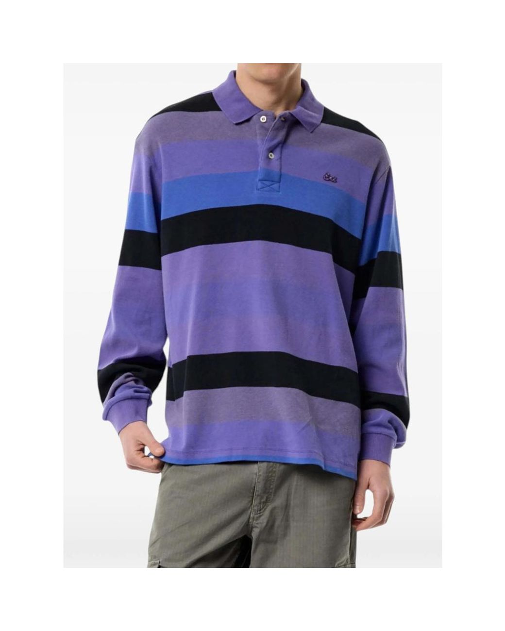 ERL Blue Striped Long-Sleeved Polo Shirt for men