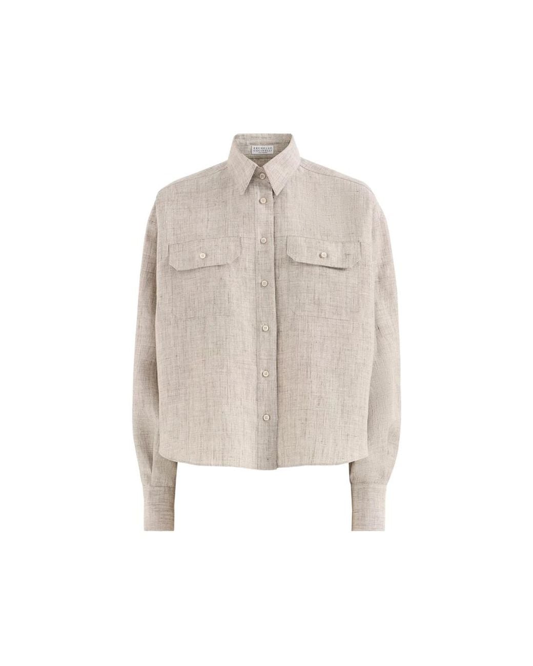 Brunello Cucinelli Natural Monili-Embellished Chest-Pocket Shirt