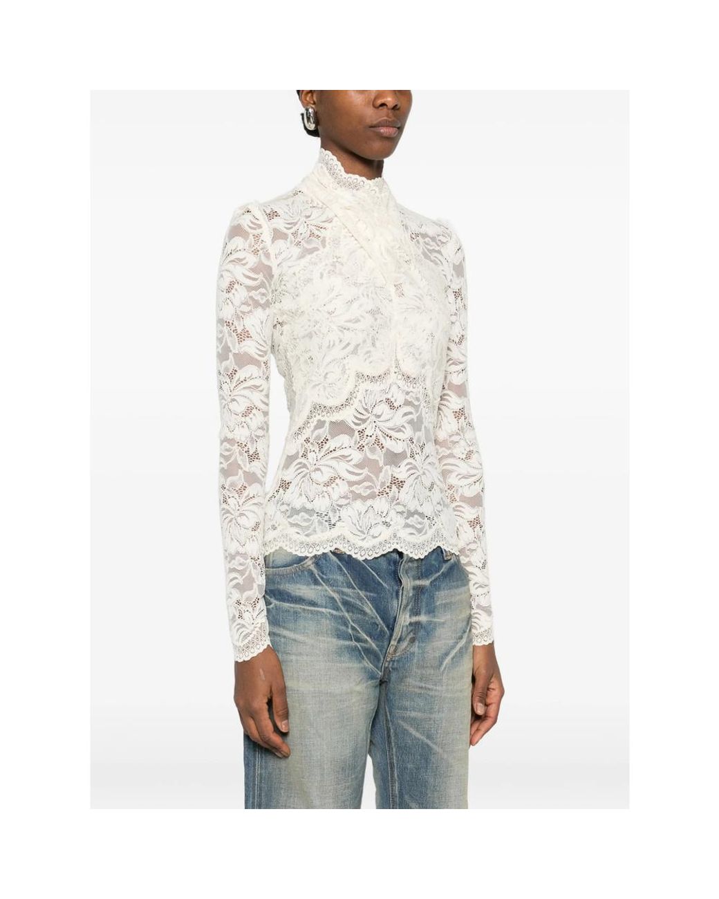 Rabanne White Long-Sleeved Lace Top With Cut-Out Details