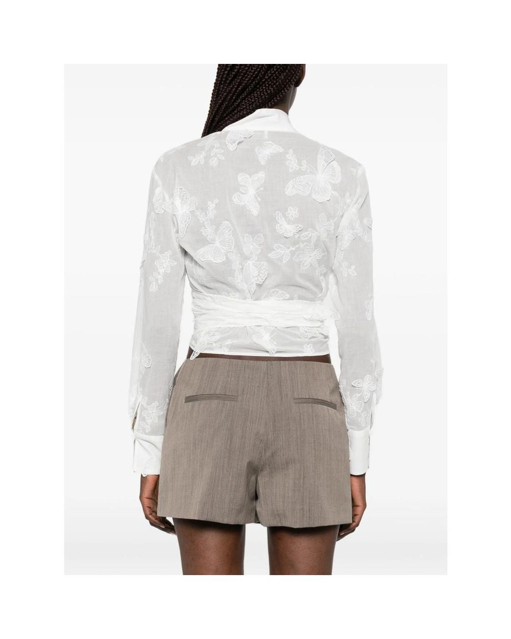 CAMICERIA MAZZARELLI White Tie-Front Blouse