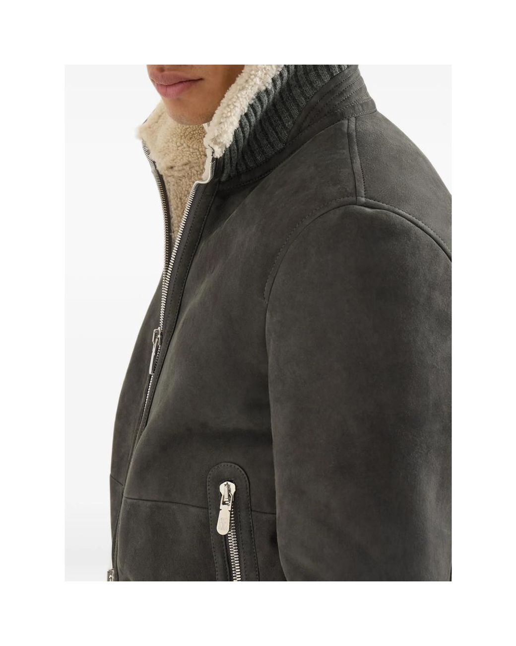 Brunello Cucinelli Gray Bomber Jacket Leather for men