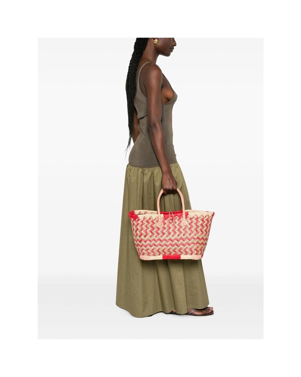 THE NINA STUDIO Red Clotilde Woven-Design Tote Bag