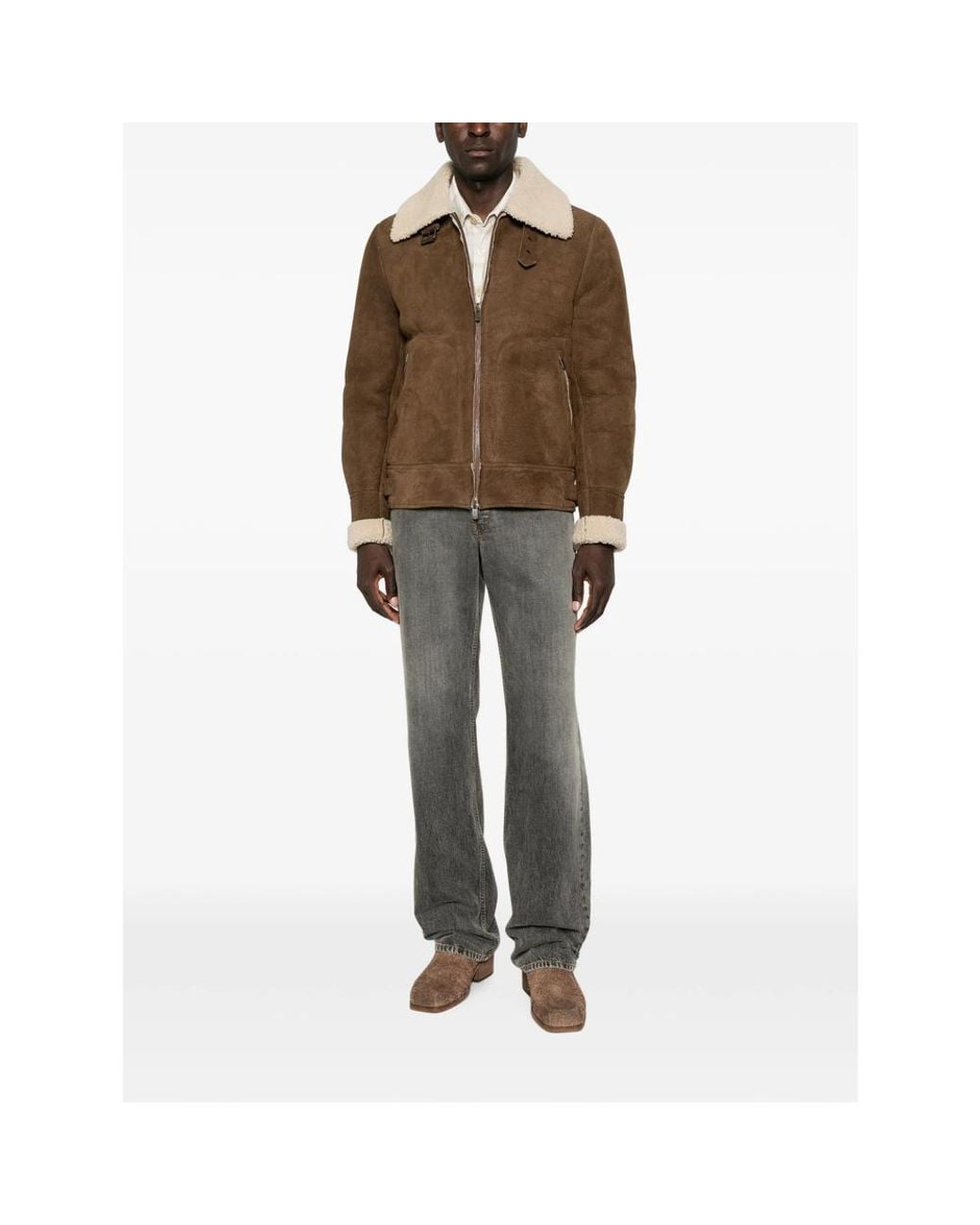 Salvatore Santoro Brown Shearling-Trim Leather Jacket for men