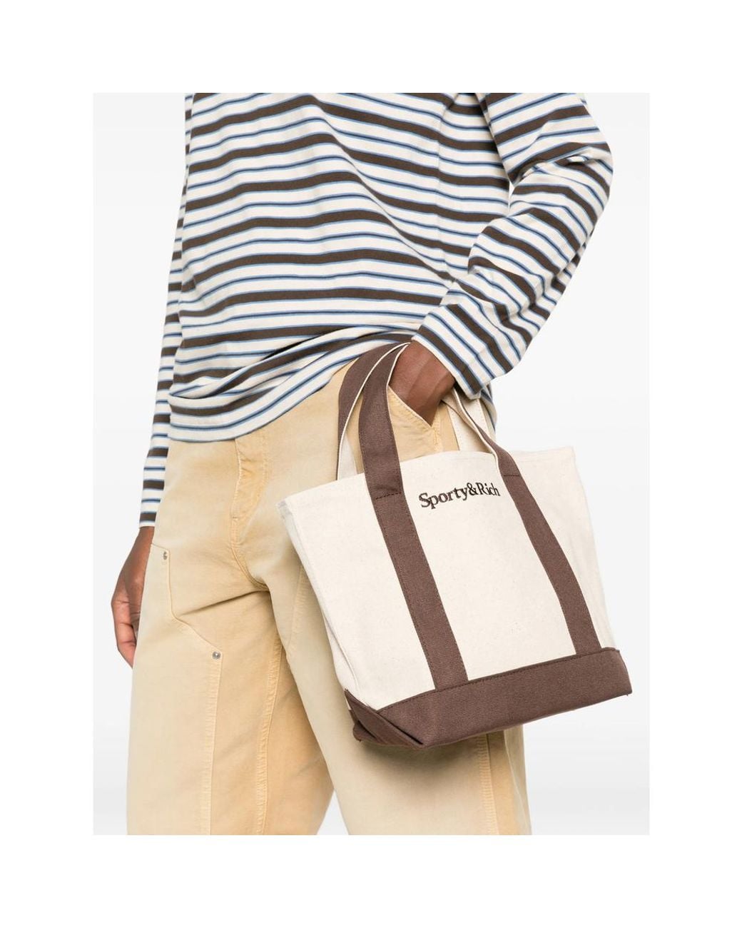 Sporty & Rich Natural Mini Logo-Embroidered Tote Bag